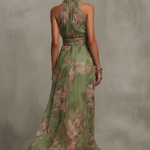 Serena | Floral chiffon maxi dress with halter neckline