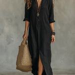 Céline™ | Black Maxi Dress with Buttons