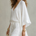 Charlotte | Three-piece set: loose-fitting cardigan and drawstring shorts