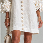 Chiara - Short linen dress with pink patterns