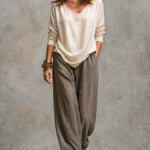 Constance | Three-Piece Beige and Grey Layered Casual Set with Palazzo Pants, Elegant