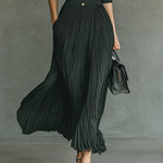 Elvire | Long Pleated Dress with Lapels and High Waist