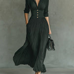 Elvire | Long Pleated Dress with Lapels and High Waist