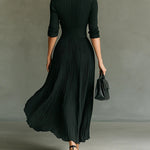 Elvire | Long Pleated Dress with Lapels and High Waist