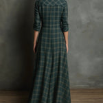 Valentine | Long Shirt Dress with Green Check Collar