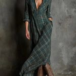 Valentine | Long Shirt Dress with Green Check Collar