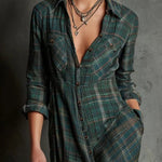 Valentine | Long Shirt Dress with Green Check Collar