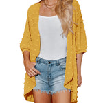 Women Swiss Dot Chiffon Cardigan Lightweight Beach Cover Up 3/4 Sleeve Cardigan - Zeagoo (Us Only)