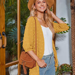 Women Swiss Dot Chiffon Cardigan Lightweight Beach Cover Up 3/4 Sleeve Cardigan - Zeagoo (Us Only)