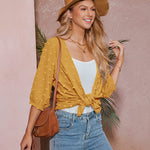 Women Swiss Dot Chiffon Cardigan Lightweight Beach Cover Up 3/4 Sleeve Cardigan - Zeagoo (Us Only)