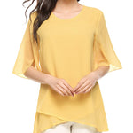 Womens Casual Scoop Neck Loose Top 3/4 Sleeve Chiffon Blouse Shirt Tops - Zeagoo (Us Only)