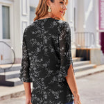 Zeagoo 3/4 Sleeve Ruffle V Neck Flowy Floral Mesh Blouses