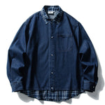 Fake Two-piece Plaid Patchwork Shirt