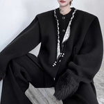 French Scarf-embellished Knitted Cardigan