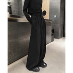 Straight High-waisted Draped Pleated Wide-leg Trousers
