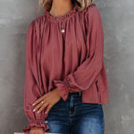 Zeagoo Ruffle Long Sleeve T-Shirt Crewneck Top for Women Cute Summer Casual 2026 | Under $40
