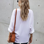 Zeagoo V-Neck Long Sleeve Buckle T-Shirt Plain Shirts Shirt Top Elegant Shirts Casual Slim Fit Basic