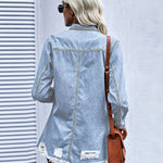 Zeagoo Button Denim Jacket Distressed Ripped Long Sleeve Cute Jean Coat