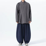 Loose Cotton Layered Cross Front Side Tie Shirt Hanfu