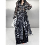 Women's Zebra-print Long-sleeve Sun Protection Chiffon Shirt with Drawstring