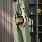 Zeagoo Women's Crew Neck Cotton Linen Plain Dress Casual Loose Short Sleeve Sundress with Pockets
