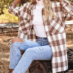 Zeagoo Brushed Plaid Shirts Long Sleeve Flannel Lapel Button Down Shacket Jacket with Pockets