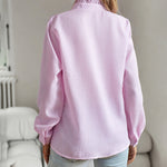 Zeagoo Ruffle Trim Button Front Shirt Regular Fit Long Sleeve Work Blouse
