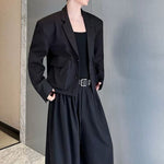 Cropped Flap Pocket Blazer Draped Pleated Cuffed Wide-leg Trousers Two-piece Set