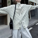 Button Stand Collar Loose Sweater