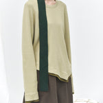 Women's Color-blocked Patchwork Faux Two-piece Pointed Hem Thin Sweater