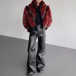 Stage Party Patchwork Leather Warm Faux Fur Coat