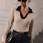 Zeagoo Bell Sleeve Lapel Sweater