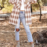 Zeagoo Brushed Plaid Shirts Long Sleeve Flannel Lapel Button Down Shacket Jacket with Pockets