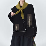Retro Curved Placket Jacquard Sweater Vest