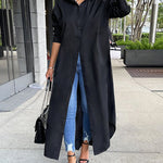 Zeagoo Women's Button Down Maxi Shirts Dress Long Sleeve Collared V Neck Kaftan Loose Long Dress Coat