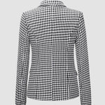 Houndstooth Double Breasted Button Down Notch Collar Blazer Jacket with Pockets
