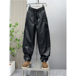 PU Loose Stitching Straight Scimitar Pants