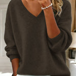 Zeagoo Casual Loose Fit V-Neck Knit Sweater