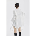 Large Ruffled V-neck And Tie-up Loose Shirt