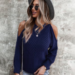Zeagoo Cable Knit Cold Shoulder Sweaters