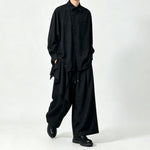 Japanese Draped Asymmetric Hem Long Sleeve Shirt Wide-leg Pants Two-piece Set