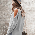 Zeagoo Cable Knit Cold Shoulder Sweaters