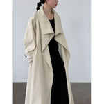 Stand-up Collar Retro Belted Mid-length Loose Coat