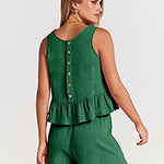 Zeagoo 2 Piece Outfits Sleeveless Ruffle Tank Crop Top and Wide Leg Pants Lounge Set with Pockets