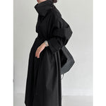Stand-up Collar Retro Belted Mid-length Loose Coat