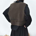 Retro Curved Placket Jacquard Sweater Vest