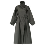 Stand-up Collar Retro Belted Mid-length Loose Coat