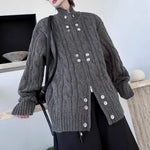 Button Stand Collar Loose Sweater