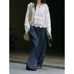 Women's Washed Cotton Lace Cut Out Breathable Shirt