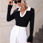 Zeagoo Bell Sleeve Lapel Sweater